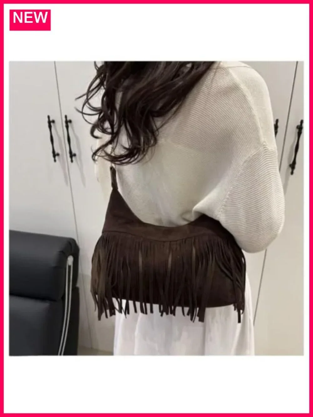 Faux Leather Fringe Hobo Bag Crossbody Suede Tassel Western Purse